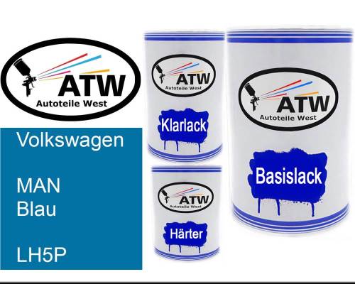 Volkswagen, MAN Blau, LH5P: 500ml Lackdose + 500ml Klarlack + 250ml Härter - Set, von ATW Autoteile West.